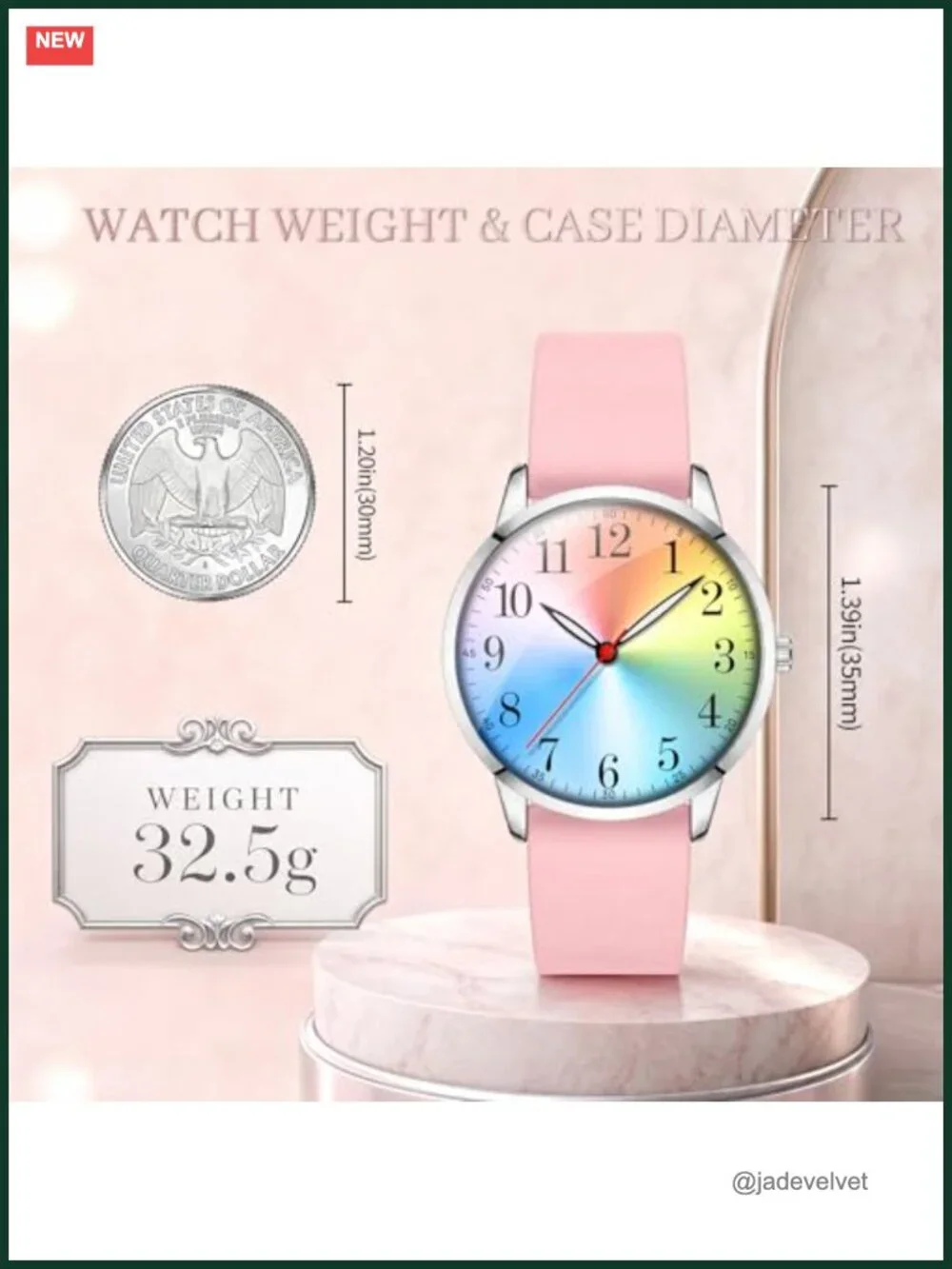 Classic Analog Watch Rainbow Dial Arabic Numerals Silicone Band Water Resistant